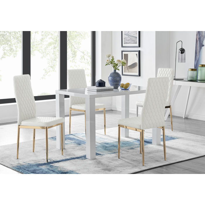 East Urban Home Eubanks High Gloss 4 Seat Rectangular Dining Table Set